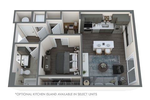 Floor plan for studio, 1 bath, 622 sqft